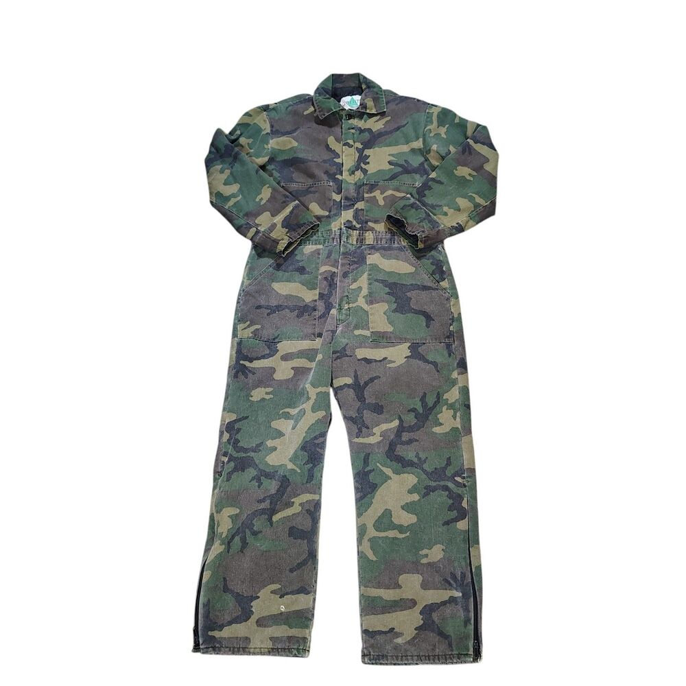 Vintage Liberty Camo Coveralls Size Large Lined Workwear Utility Grunge Pockets